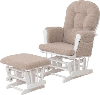 Hhg Nunca usado] Sillón reclinable HHG 033, mecedora sillón + taburete tejido bouclé 480g/m² Oeko-Tex, marrón armazón blanco