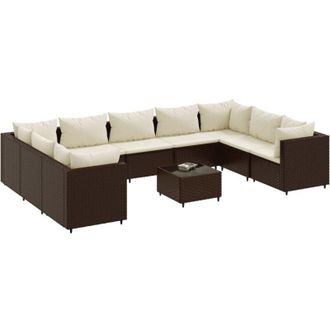 vidaXL Set Muebles De Jard&iacute;n 10 Pzas Y Cojines Rat&aacute;n Sint&eacute;tico Marr&oacute;n Vidaxl