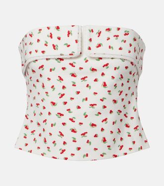 Poss&eacute; Ebony printed strapless cotton-blend top
