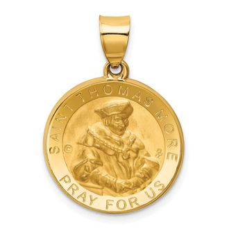 Diamond2Deal 14k Yellow Gold Polished Satin St. Thomas More Hollow Medal Pendant