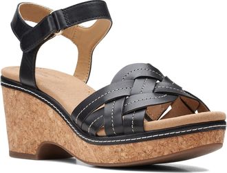 Clarks Womens Giselle Coast Wedge Sandal, Black Leather, 4.5 UK