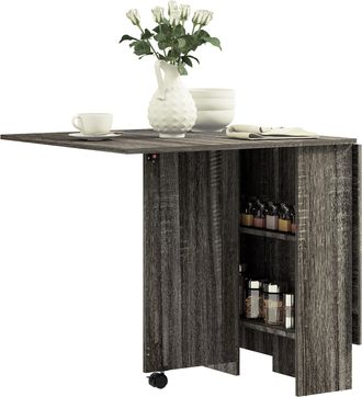 HOMCOM Mobile Drop Leaf Dining Table Folding Desk W/ 2 Wheels Storage Shelves | TJ Hughes