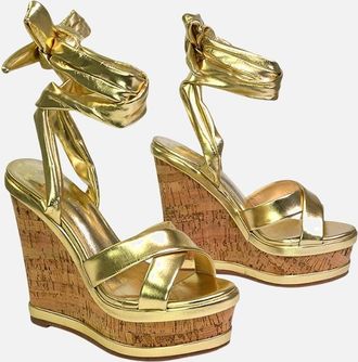 XY London Womens XY London Womens/Ladies Kammie Cork Metallic Wedge Sandals - Metallic Gold - Size: 8