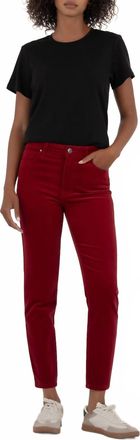 Kut from the Kloth Charlize High Rise Fab Ab Cigarette Leg-Raw Hem Jeans In Red