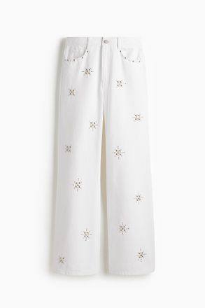 H&M Studded Wide Ultra High Jeans - Weiss