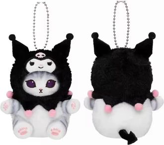 Generic Kawaii Mofuesand x Sanrrio Cat Plush Keychain Collection, Cosplay Animal Characters, Soft Stuffed Toy (Kurromi)