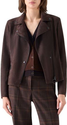 Akris Genuine Suede Moto Jacket in Espresso at Nordstrom, Size 10