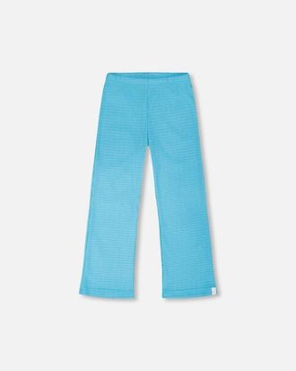 Deux par Deux Crinkle Jersey Flared Bottom Leggings in Blue at Nordstrom, Size 24M