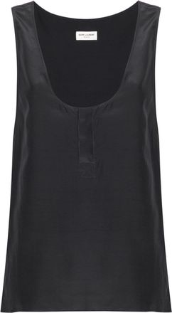 Saint Laurent Henley-neck silk tank top - women - Silk - 36 - Grey