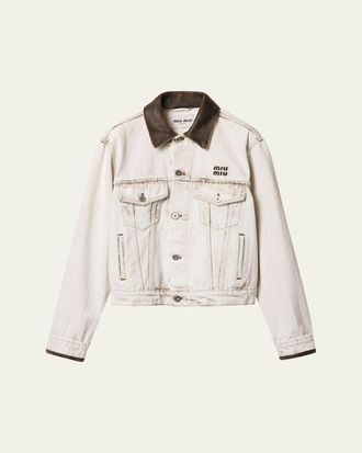 Miu Miu Leather-Collar Denim Jacket