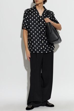 Dolce & Gabbana Silk Polka Dot Shirt, Mens, Black