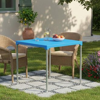 Dmora Mesa De Exterior Brownstown, 4 Plazas, Mesa Fija Cuadrada Hecha En Italia, Largo M&aacute;ximo 75 Cm, 75x75x72h Cm Azul