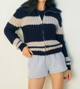 Dress Forum Striped Sweater Jacket In Navy Stripe