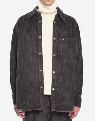 Ami Mens Logo Patch Corduroy Overshirt Grey Clothing > Coats & Jackets