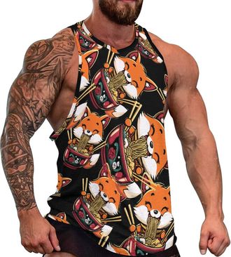 Generic Cute Fox Ramen Performance Tank Tops for Men Sleeveless Workout T Shirt Breathable Gym Muscle Shirts 2XL