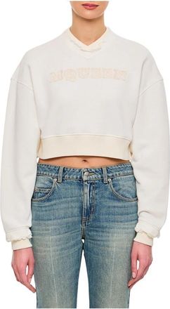 Alexander McQueen Logo Cropped Sweatshirt - Dames - Sweatshirts - Wit - M - Katoen - Hoodies & sweatvesten