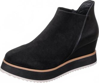 Antelope Womens Elastic Side Panel Suede Wedge Ankle Booties In Black