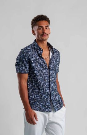 Stone Rose Nova Flight & Flora Shirt In Dark Denim