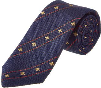 Gucci Midnight Blue & Red Bee Web Silk Tie