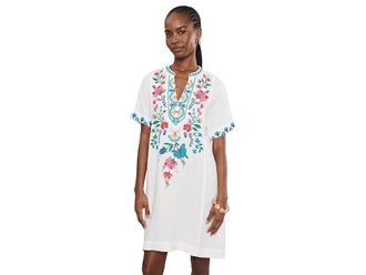 Johnny Was Short Sleeve Easy Seamed Dress - Soline Womens Dress White : 2XL, Cotton