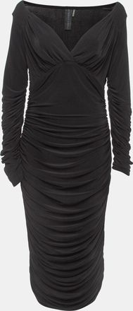 Norma Kamali Black Draped Jersey Long Sleeve Tara Midi Dress