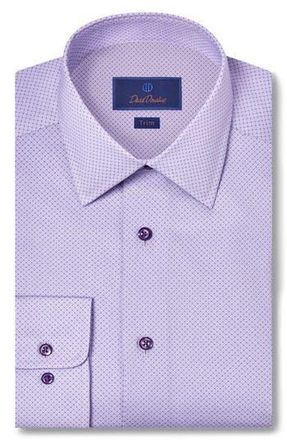 David Donahue Trim Fit Micro Geometric Print Dress Shirt in Lilac at Nordstrom Rack, Size 17 - 36/37