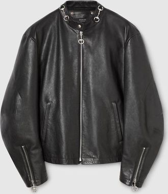 Gucci Leather Jacket With Horsebit, Size XL, Black, Ready-to-wear