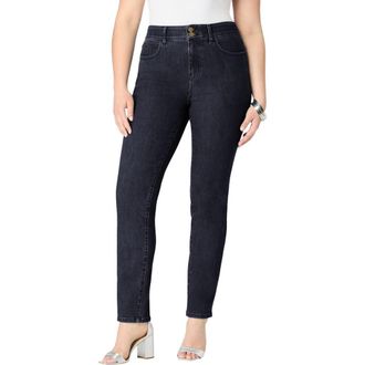 Roaman's Plus Size High-Rise Tummy Control Straight-Leg Jeans in Dark Wash at Nordstrom, Size 16