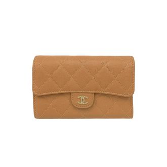 Chanel Beige Grained Calfskin Wallet (Tri-Fold) (Pre-Owned)