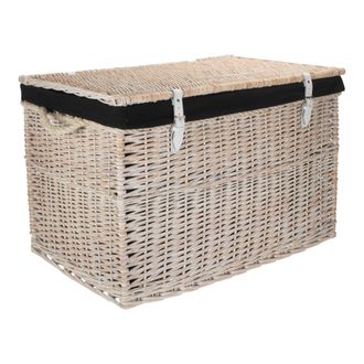 Red Hamper Wicker Large White Wash Finish Storage Basket in Ecru