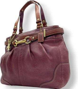 Coach Purple Purple Brown Leather Shoulder Bag Tote Bag (Pre-Owned)