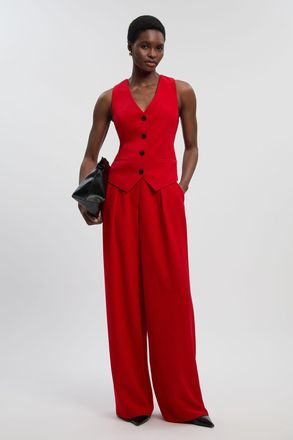 Karen Millen Womens Soft Tailored Wide Leg Trouser - Red - Size 12 UK