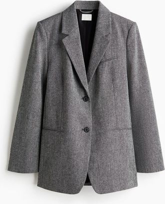H&M Long Blazer in Gray Melange at Nordstrom, Size Xx-Large