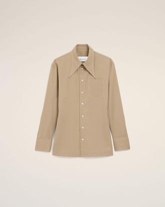 Ami Beige Cotton Sharp Collar Fitted Shirt Beige - 32 - for Women