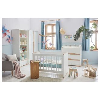 OEM Chambre Compl&egrave;te Lit B&eacute;b&eacute; - Commode &Agrave; Langer - Armoire Pinio Snap Blanc Et Bois