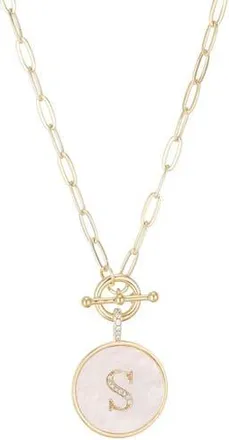 Adornia 14K Gold Plated Mother-of-Pearl Initial Pendant Necklace in White/Gold-S at Nordstrom Rack
