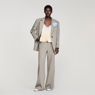 Sandro Wide-leg checked wool trousers