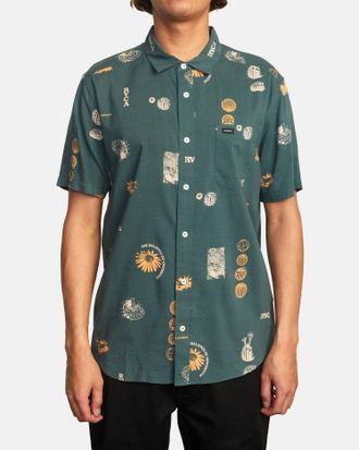 Rvca Pet Cactus Short Sleeve Shirt In Green