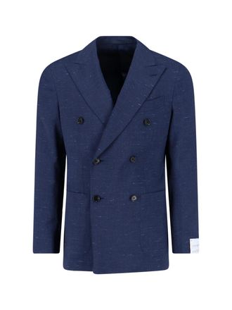 Caruso Double-Breasted Wool And Silk Blazer, Blue