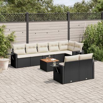 vidaXL Set De Sof&aacute;s De Jard&iacute;n 8 Piezas Y Cojines Rat&aacute;n Sint&eacute;tico Negro Vidaxl