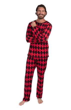 Leveret Mens Loose Fit Cotton Matching Family Holiday Pajamas, Classic & Geometric Patterns in Argyle Black & Red at Nordstrom, Size Xx-Large
