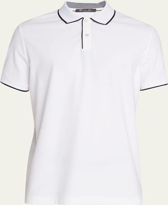 Loro Piana Mens Brentwood Tipped Jersey Pique Polo Shirt