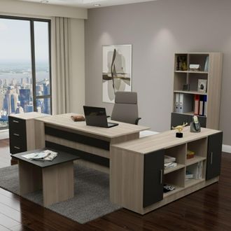 Dmora Set De Oficina Hilda, Modular, 5 Estantes, 5 Cajones, Roble Marr&oacute;n