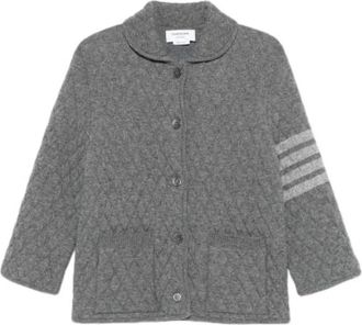 Thom Browne Truien & Vesten, Dames, Grijs, S, Wol, Polo Collar Werkjas met Tonale 4-Bar Streep