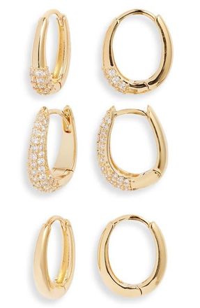 Nordstrom Set of 3 Hoop Earrings in Clear- Gold at Nordstrom