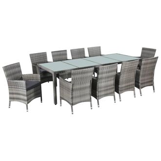 vidaXL Set De Comedor De Jard&iacute;n 11 Pzas Y Cojines Rat&aacute;n Sint&eacute;tico Gris Vidaxl