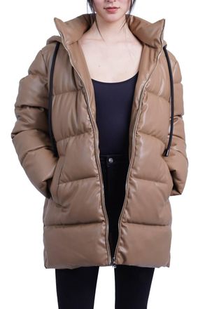 Love Token Bianka Zip Front Puffer Coat In Camel