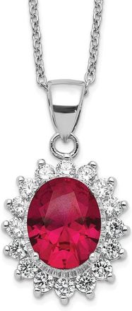Diamond2Deal Sterling Silver Rhodium-plated Lab Created Ruby and CZ Oval Halo Pendant Necklace