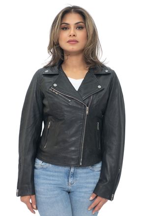 Infinity Leather Womens Classic Biker Brando Jacket-Baku - Black Nappa Leather - Size 14 UK