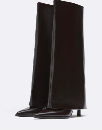 Stradivarius Stivali al ginocchio marroni con risvolto-Marrone